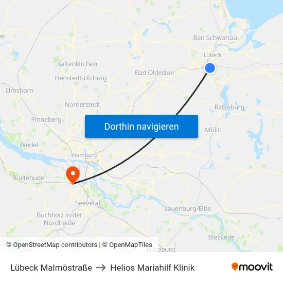 Lübeck Malmöstraße to Helios Mariahilf Klinik map