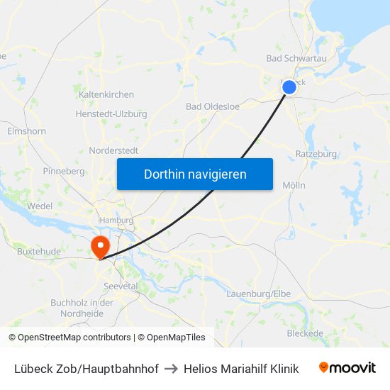 Lübeck Zob/Hauptbahnhof to Helios Mariahilf Klinik map
