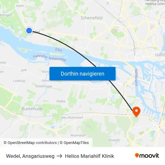 Wedel, Ansgariusweg to Helios Mariahilf Klinik map