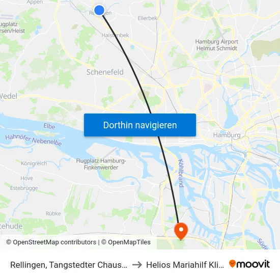 Rellingen, Tangstedter Chaussee to Helios Mariahilf Klinik map