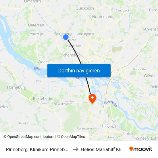 Pinneberg, Klinikum Pinneberg to Helios Mariahilf Klinik map