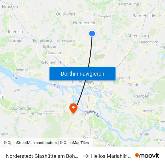 Norderstedt-Glashütte am Böhmerwald to Helios Mariahilf Klinik map