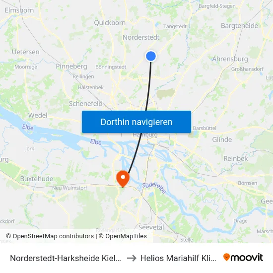 Norderstedt-Harksheide Kielort to Helios Mariahilf Klinik map