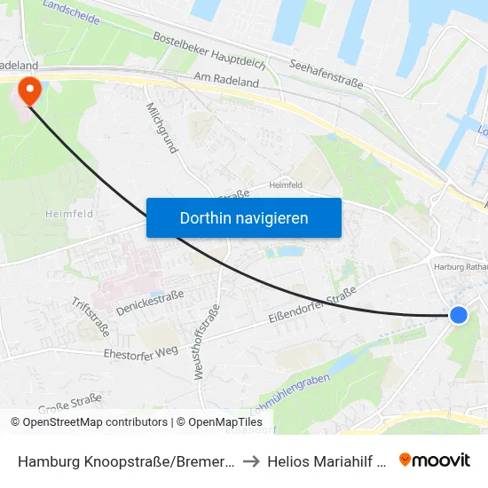 Hamburg Knoopstraße/Bremer Straße to Helios Mariahilf Klinik map