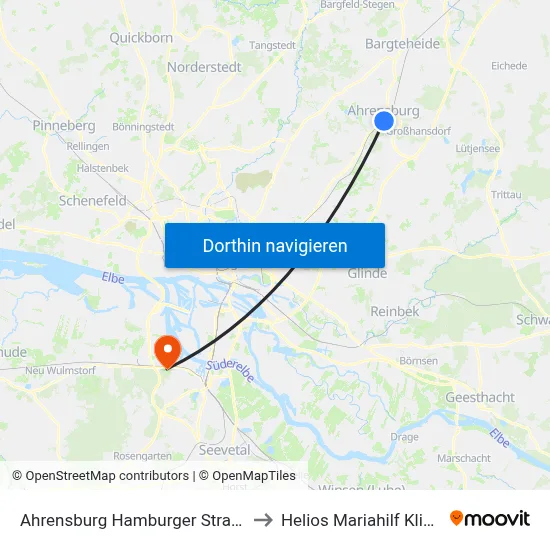 Ahrensburg Hamburger Straße to Helios Mariahilf Klinik map