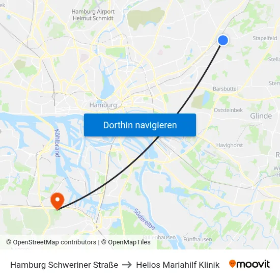 Hamburg Schweriner Straße to Helios Mariahilf Klinik map