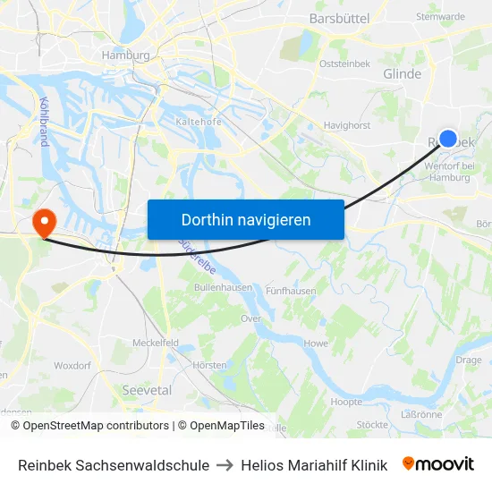 Reinbek Sachsenwaldschule to Helios Mariahilf Klinik map