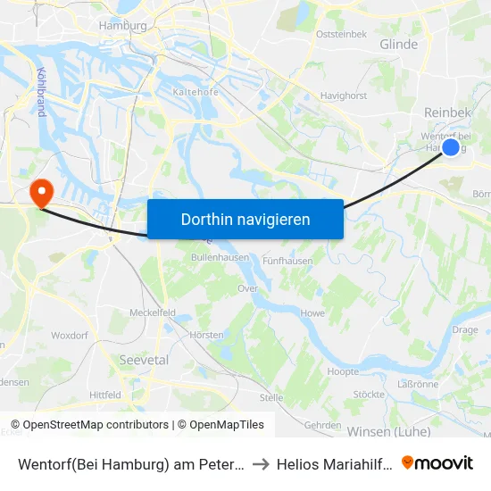 Wentorf(Bei Hamburg) am Petersilienberg to Helios Mariahilf Klinik map