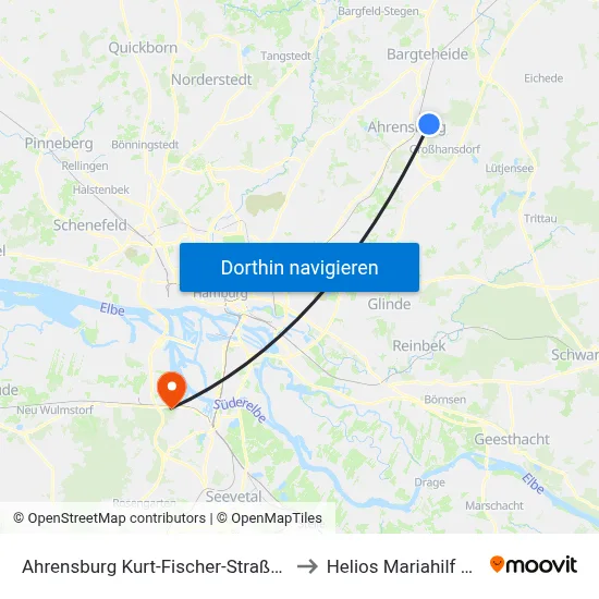 Ahrensburg Kurt-Fischer-Straße (Süd) to Helios Mariahilf Klinik map