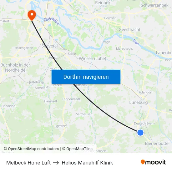 Melbeck Hohe Luft to Helios Mariahilf Klinik map