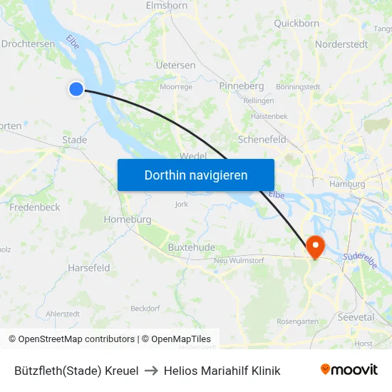 Bützfleth(Stade) Kreuel to Helios Mariahilf Klinik map