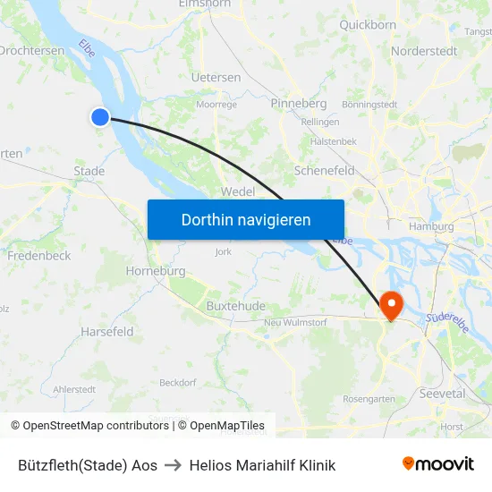 Bützfleth(Stade) Aos to Helios Mariahilf Klinik map