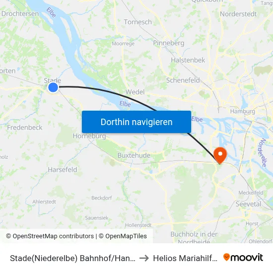 Stade(Niederelbe) Bahnhof/Hansebrücke to Helios Mariahilf Klinik map