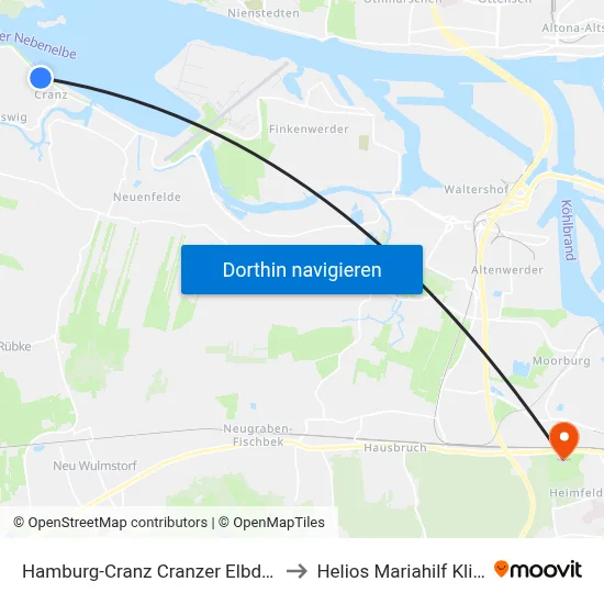 Hamburg-Cranz Cranzer Elbdeich to Helios Mariahilf Klinik map