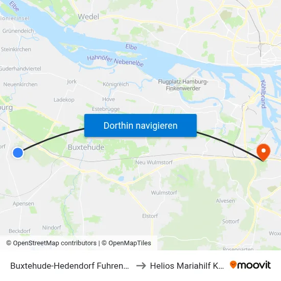 Buxtehude-Hedendorf Fuhrenkamp to Helios Mariahilf Klinik map