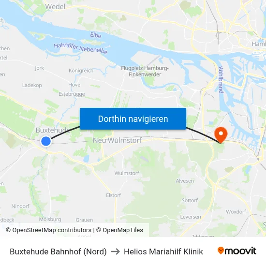 Buxtehude Bahnhof (Nord) to Helios Mariahilf Klinik map