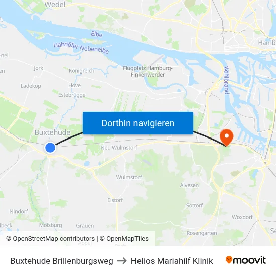 Buxtehude Brillenburgsweg to Helios Mariahilf Klinik map