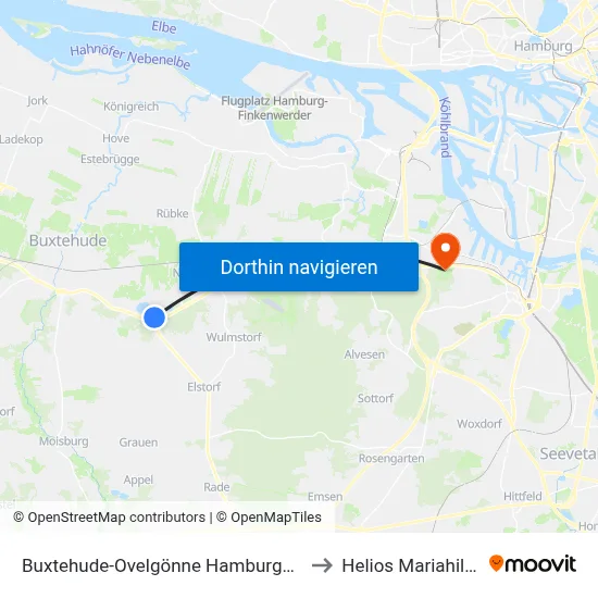 Buxtehude-Ovelgönne Hamburger Chaussee to Helios Mariahilf Klinik map