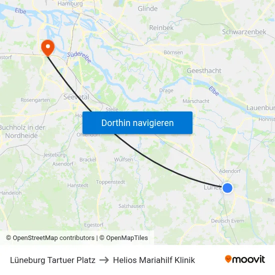 Lüneburg Tartuer Platz to Helios Mariahilf Klinik map