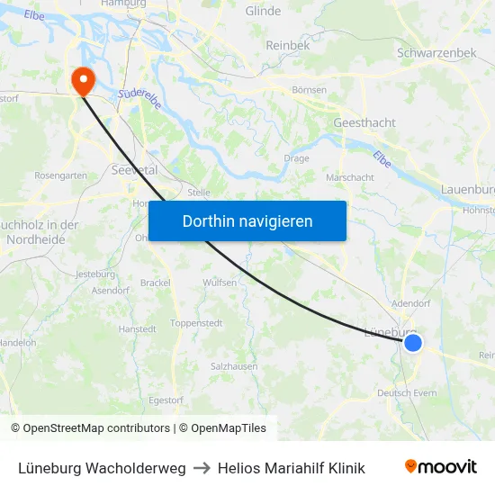 Lüneburg Wacholderweg to Helios Mariahilf Klinik map