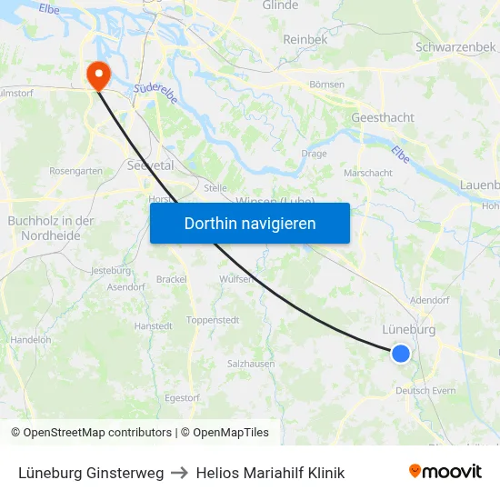 Lüneburg Ginsterweg to Helios Mariahilf Klinik map