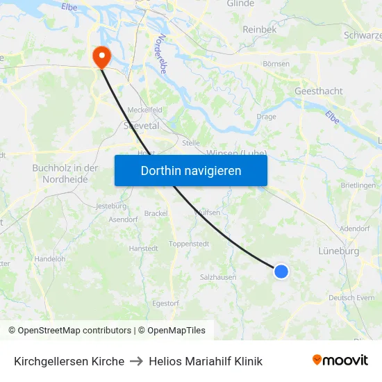 Kirchgellersen Kirche to Helios Mariahilf Klinik map