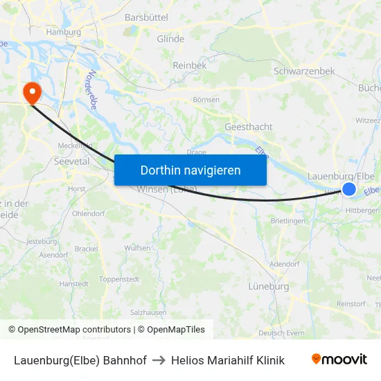 Lauenburg(Elbe) Bahnhof to Helios Mariahilf Klinik map