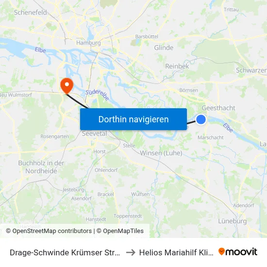 Drage-Schwinde Krümser Straße to Helios Mariahilf Klinik map