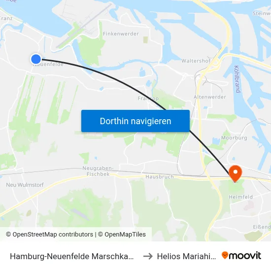 Hamburg-Neuenfelde Marschkamper Deich 72 to Helios Mariahilf Klinik map