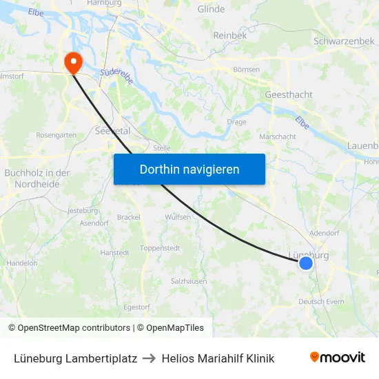 Lüneburg Lambertiplatz to Helios Mariahilf Klinik map