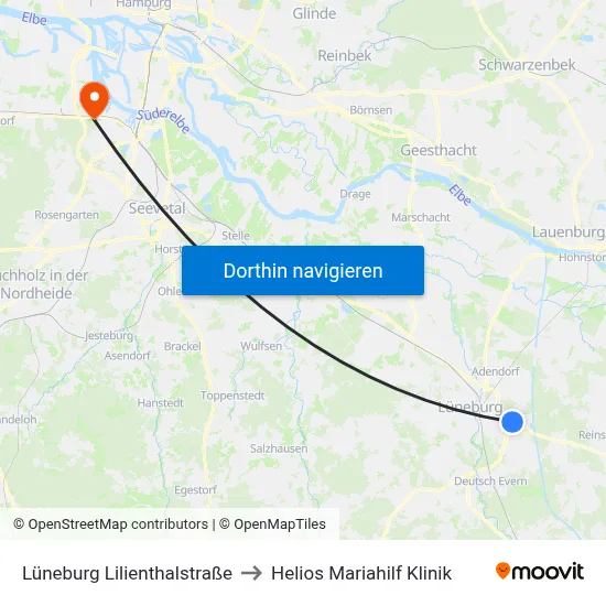 Lüneburg Lilienthalstraße to Helios Mariahilf Klinik map