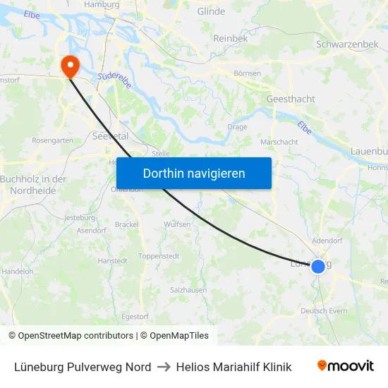 Lüneburg Pulverweg Nord to Helios Mariahilf Klinik map