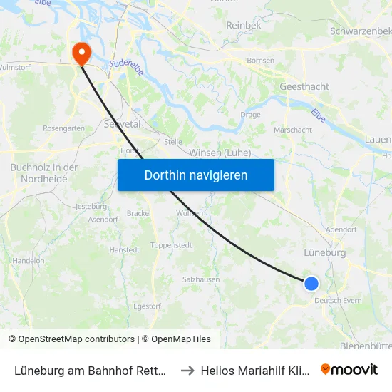 Lüneburg am Bahnhof Rettmer to Helios Mariahilf Klinik map
