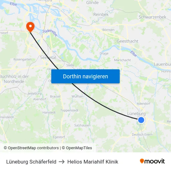 Lüneburg Schäferfeld to Helios Mariahilf Klinik map
