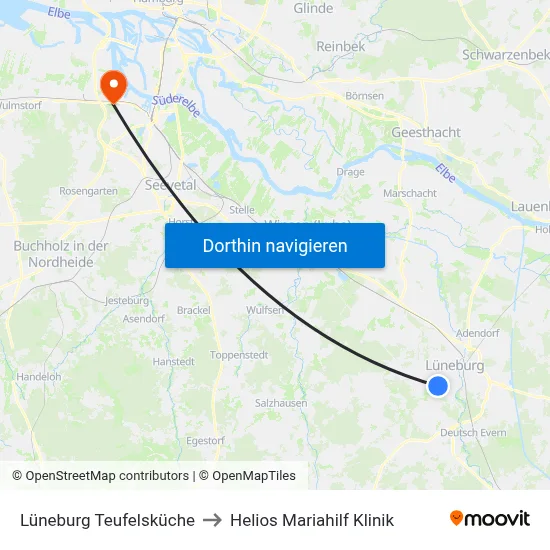 Lüneburg Teufelsküche to Helios Mariahilf Klinik map