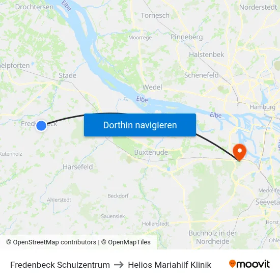 Fredenbeck Schulzentrum to Helios Mariahilf Klinik map