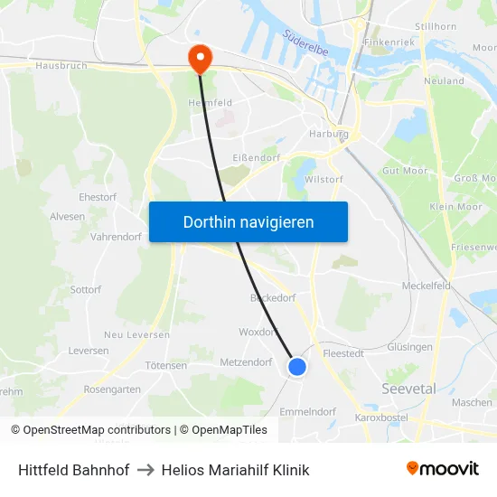 Hittfeld Bahnhof to Helios Mariahilf Klinik map