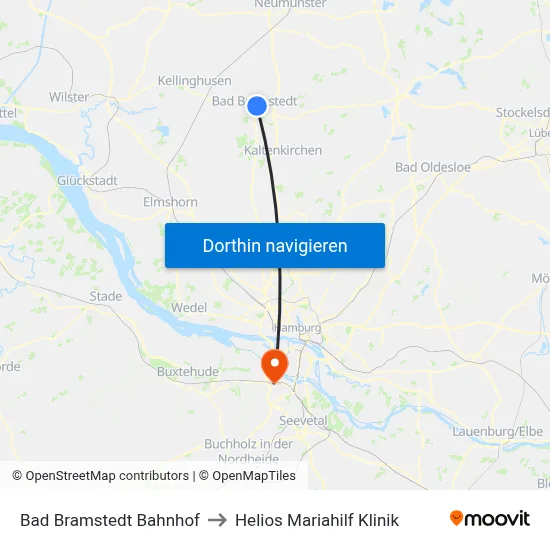 Bad Bramstedt Bahnhof to Helios Mariahilf Klinik map