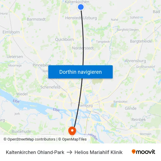 Kaltenkirchen Ohland-Park to Helios Mariahilf Klinik map