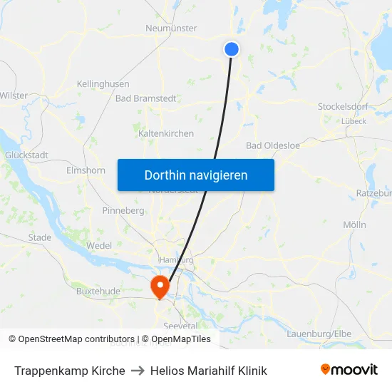 Trappenkamp Kirche to Helios Mariahilf Klinik map