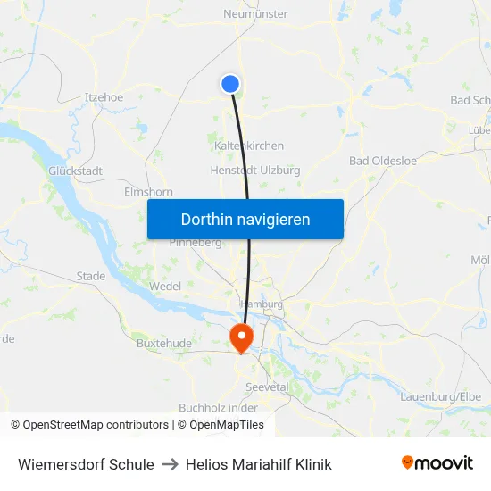 Wiemersdorf Schule to Helios Mariahilf Klinik map