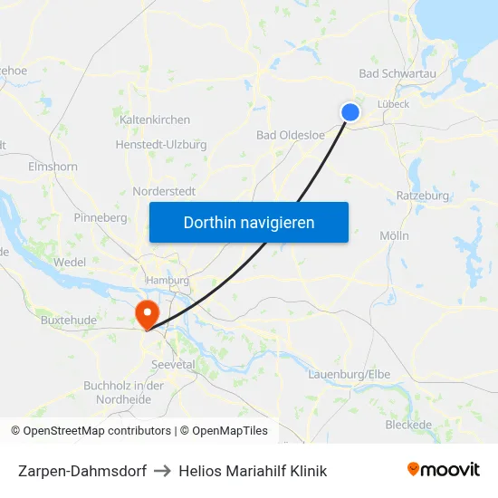Zarpen-Dahmsdorf to Helios Mariahilf Klinik map