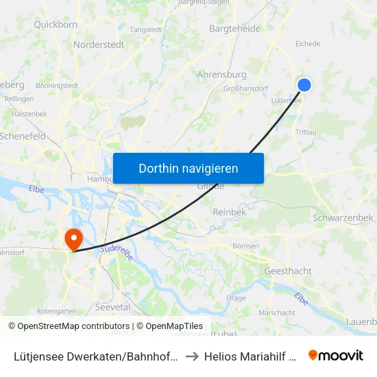 Lütjensee Dwerkaten/Bahnhofstraße to Helios Mariahilf Klinik map