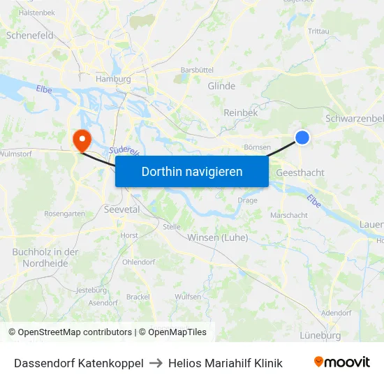 Dassendorf Katenkoppel to Helios Mariahilf Klinik map