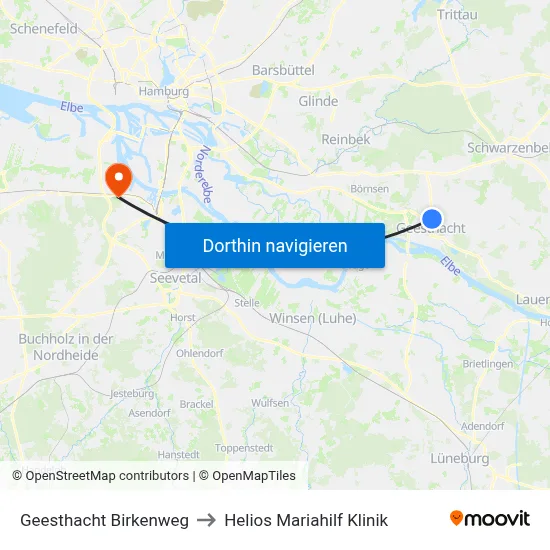 Geesthacht Birkenweg to Helios Mariahilf Klinik map