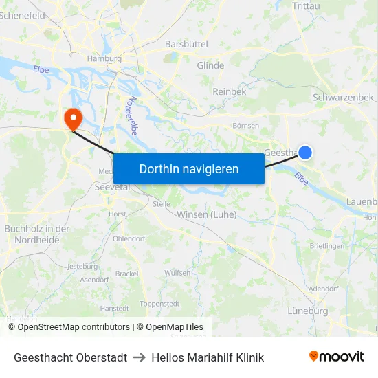 Geesthacht Oberstadt to Helios Mariahilf Klinik map