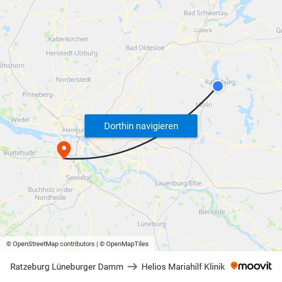 Ratzeburg Lüneburger Damm to Helios Mariahilf Klinik map