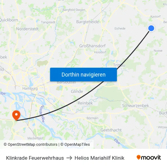 Klinkrade Feuerwehrhaus to Helios Mariahilf Klinik map