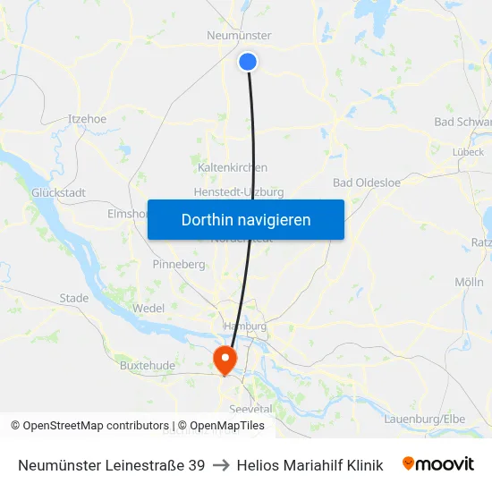 Neumünster Leinestraße 39 to Helios Mariahilf Klinik map