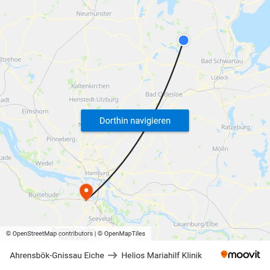 Ahrensbök-Gnissau Eiche to Helios Mariahilf Klinik map